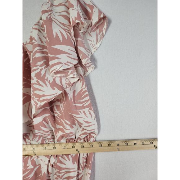 Long Tall Sally LTS One Shoulder Ruffle Floral Midi Dress US 16 Pink Party NEW - Picture 8 of 14